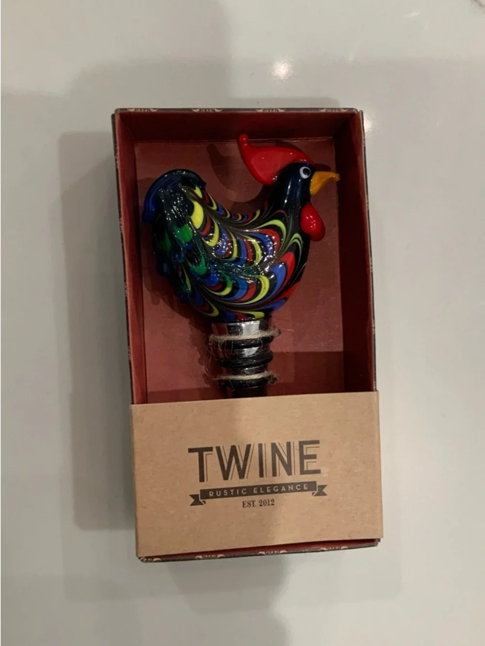 New Twine Country Cottage Glass Rooster Wine Bottle Stopper House Warming Gift